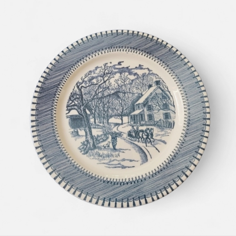 Blue and White Winter Scene Dinner Plate - Home Dining
